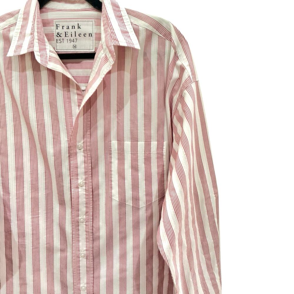 Frank & Eileen Shirley Oversized Button Up Italian Cotton Red Stripe Size Medium - Picture 8 of 14